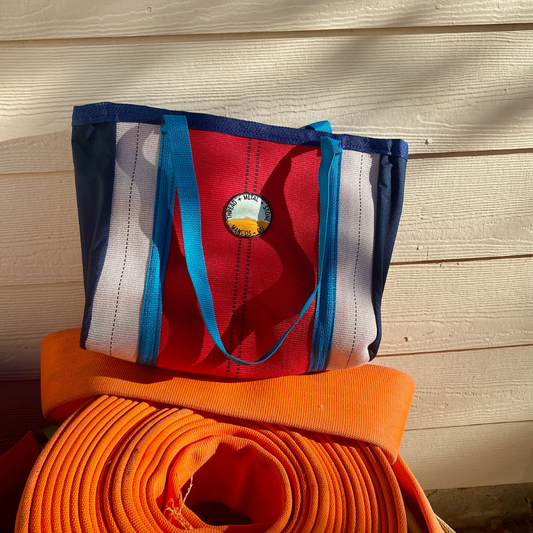 Repurposed Fire Hose Tote - Small Double Handle with Pocket