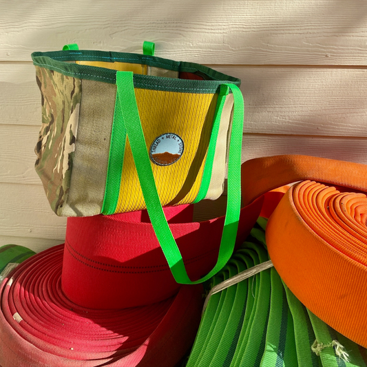 Repurposed Fire Hose Tote - Medium Double Handle with Pocket