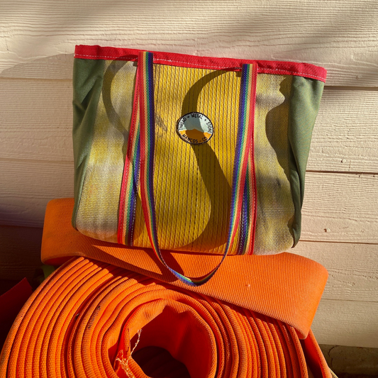 Repurposed Fire Hose Tote - Small Double Handle with Pocket