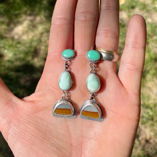 Jasper, Chrysoprase + Variscite Dangler Earrings