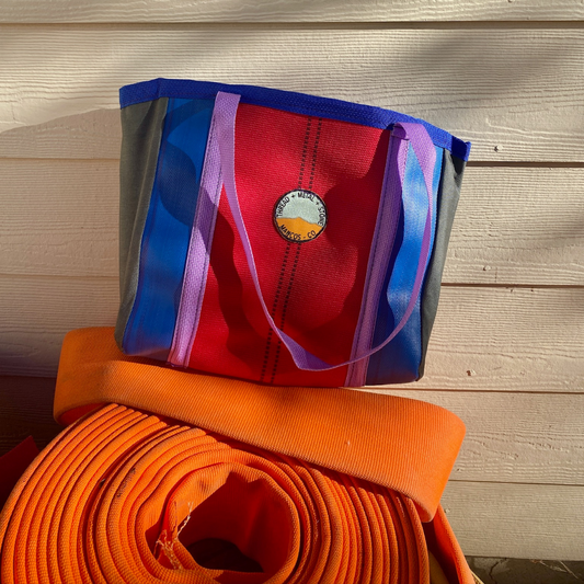 Repurposed Fire Hose Tote - Small Double Handle with Pocket