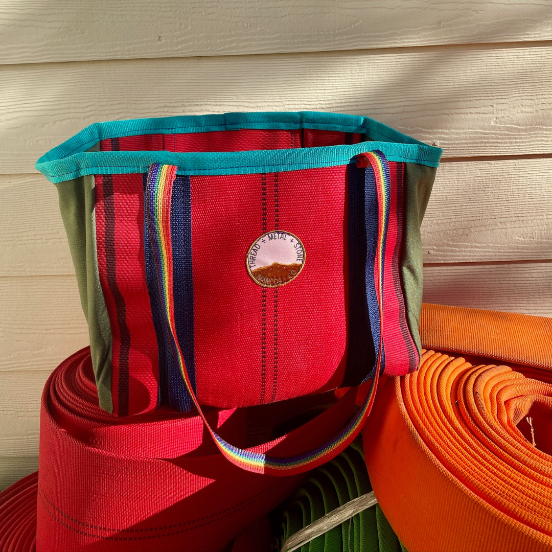 Repurposed Fire Hose Tote - Medium Double Handle with Pocket