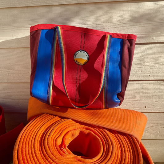 Repurposed Fire Hose Tote - Small Double Handle with Pocket