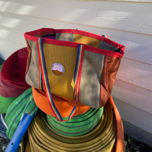 Repurposed Fire Hose Tote - Large Double Handle with Pockets