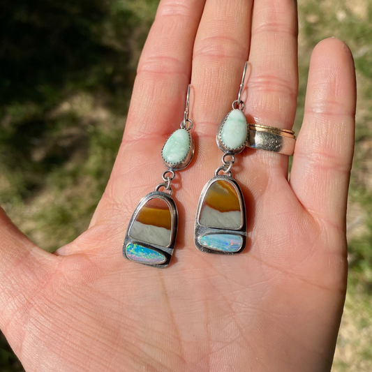 Variscite + Jasper + Opal Dangler Earrings