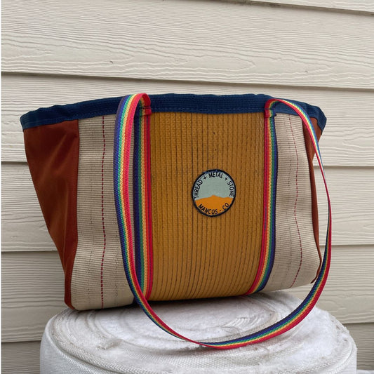 Repurposed Fire Hose Tote - Large Double Handle with Pockets